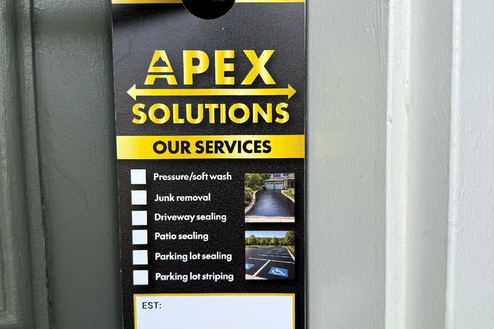 Apex Solutions: Door hanger, front
